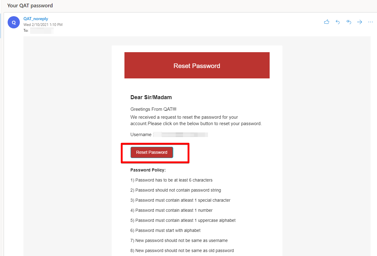 Reset Password Email