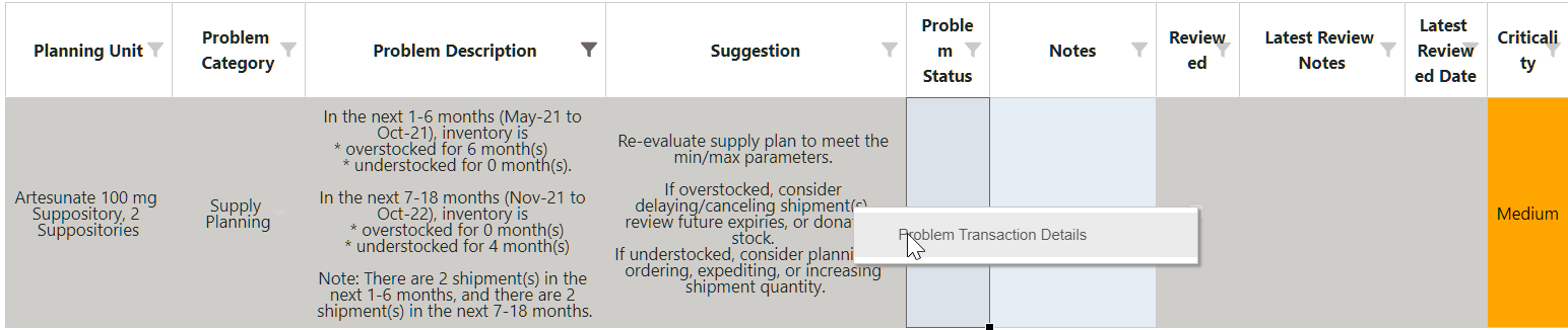 Figure 125: Problem Transaction Right Click