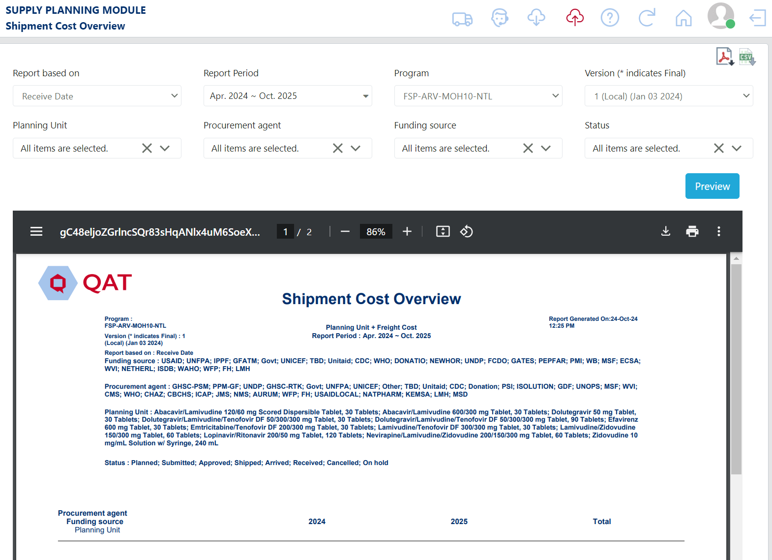 Figure 145: Shipment Cost Overview Report