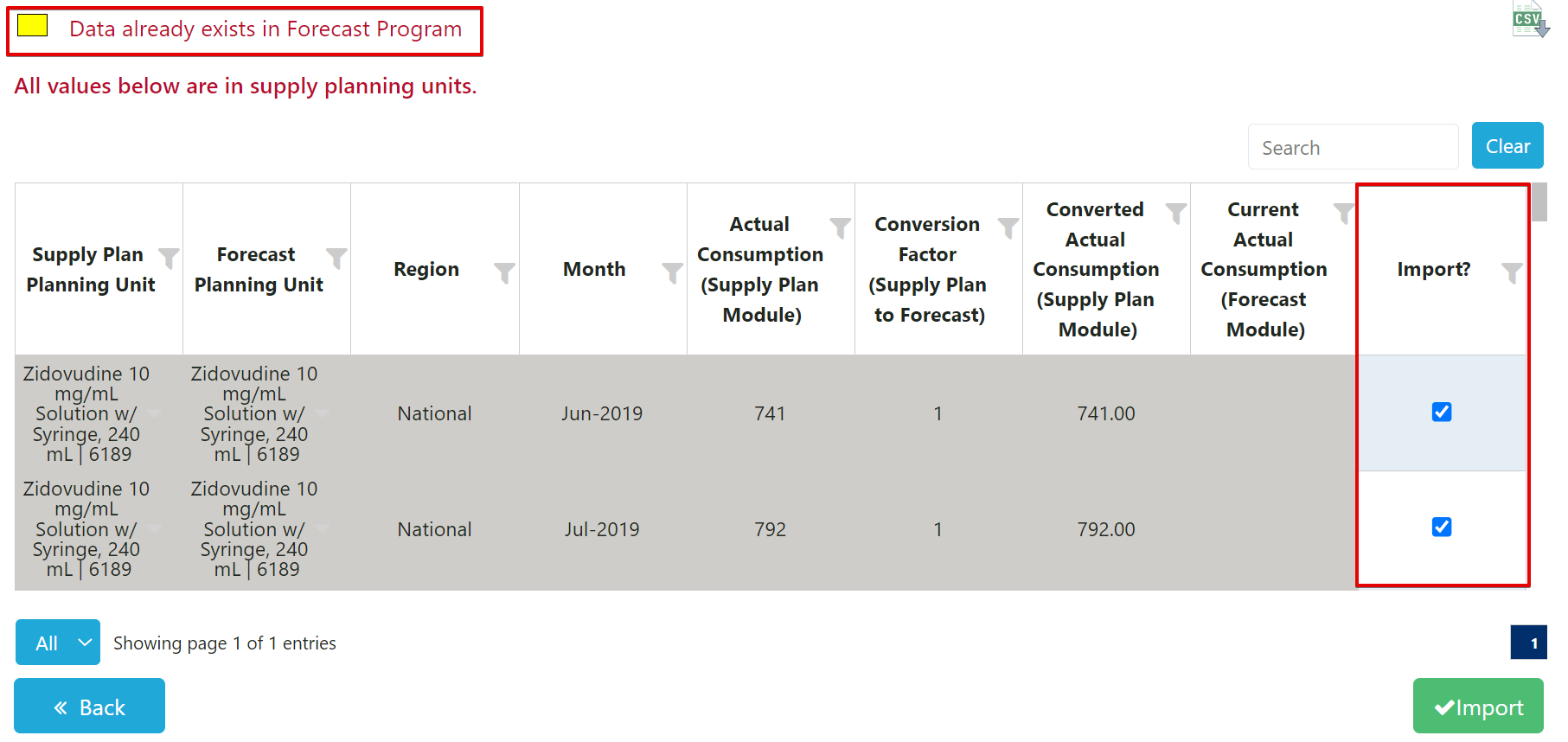 Figure 159: Step 3 for Importing Actual Consumption Data from the Supply Planning Module