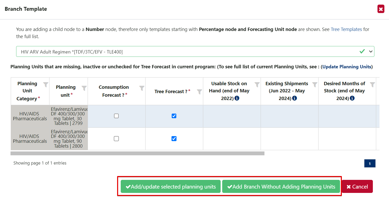 Figure 184: Adding PUs from a Branch Template to a Program
