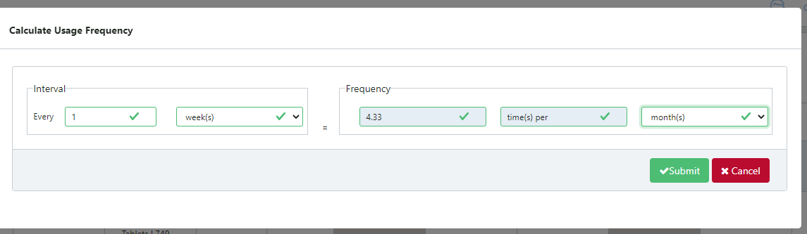 Figure 187: 'Calculate Usage Frequency' screen