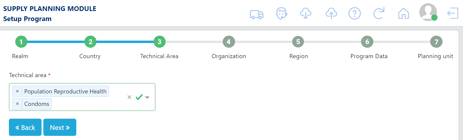 Setting-up a program with multi-select technical areas