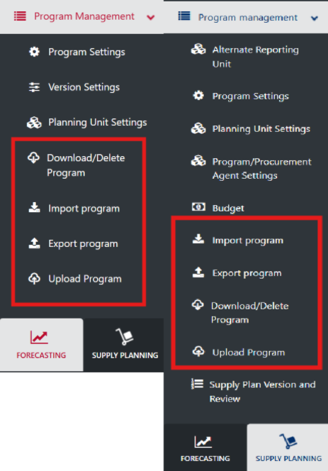 Left Menu Bar