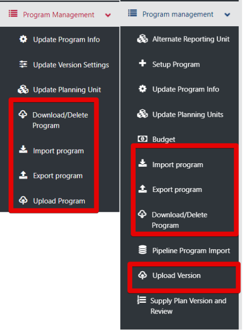 Left Menu Bar