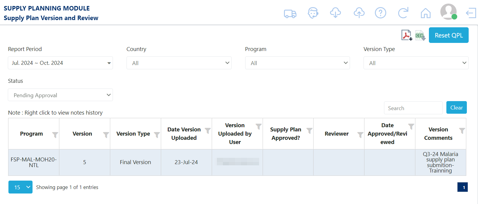 Supply Plan Versions and Review