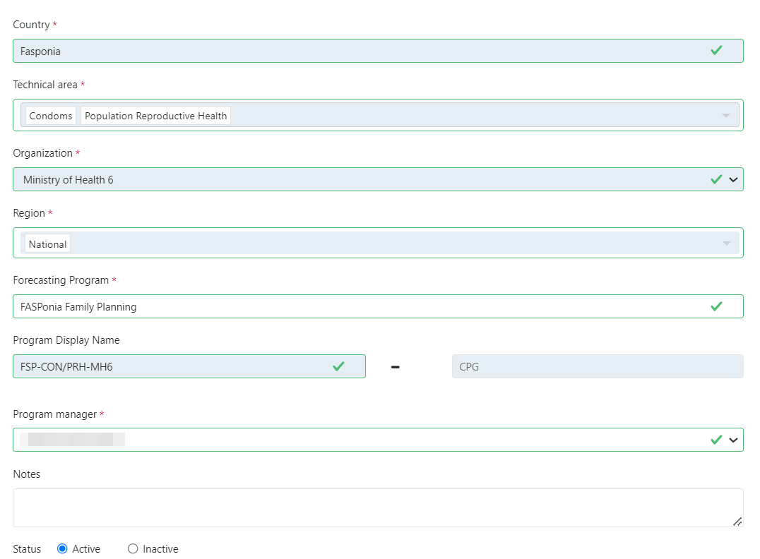 Update Program Info - Supply Planning Module