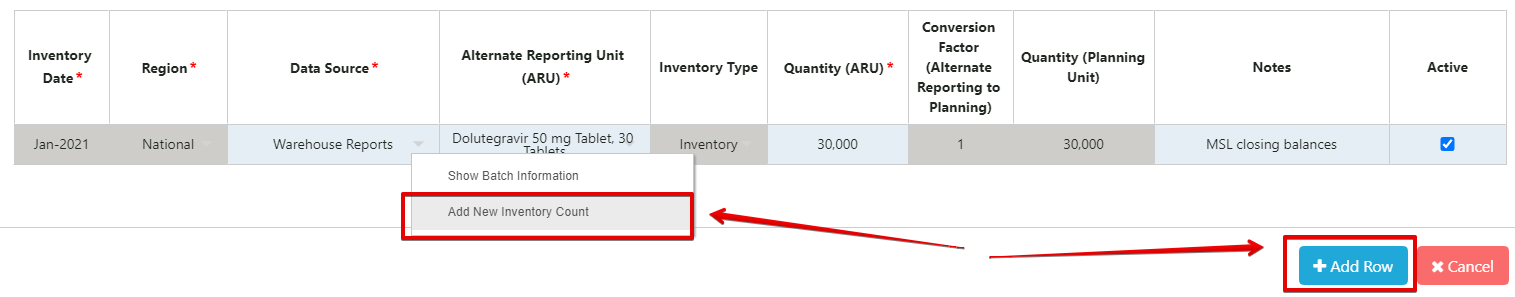 Adjustment and Inventory Details Context Menu