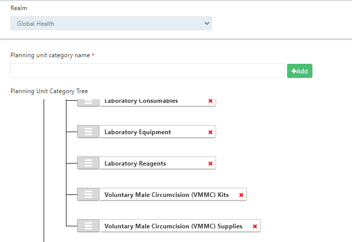 Viewing/adding planning unit categories