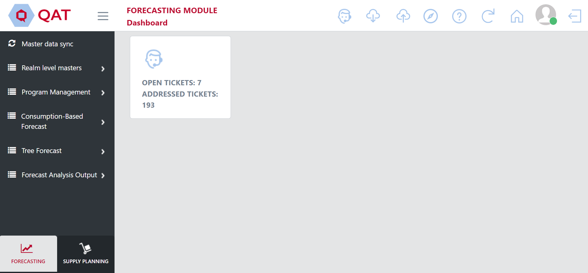 Forecasting Module Home Screen