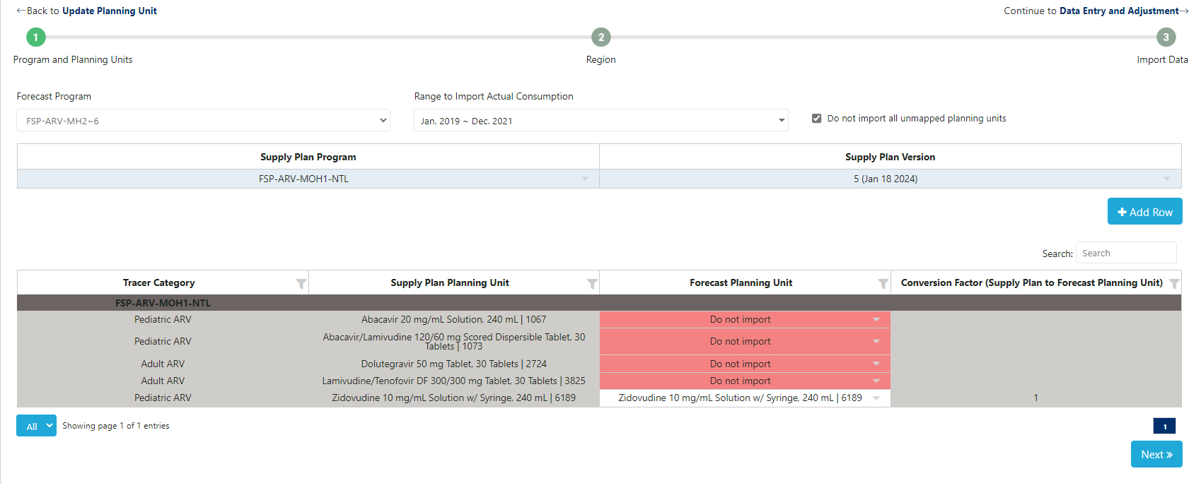 Figure 157: Step 1 for Importing Actual Consumption Data from the Supply Planning Module