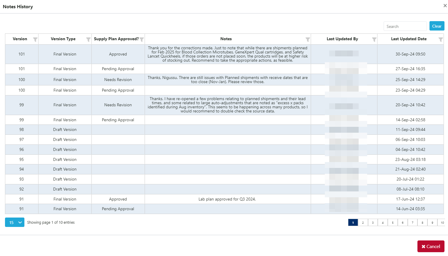 Version Notes History Example