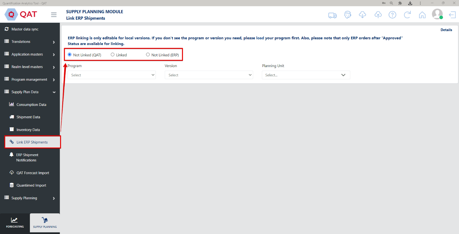 ERP Linking Screens