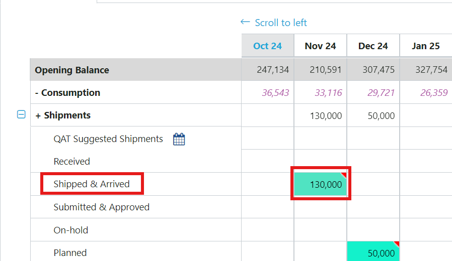 Shipped Shipment Table Highlight