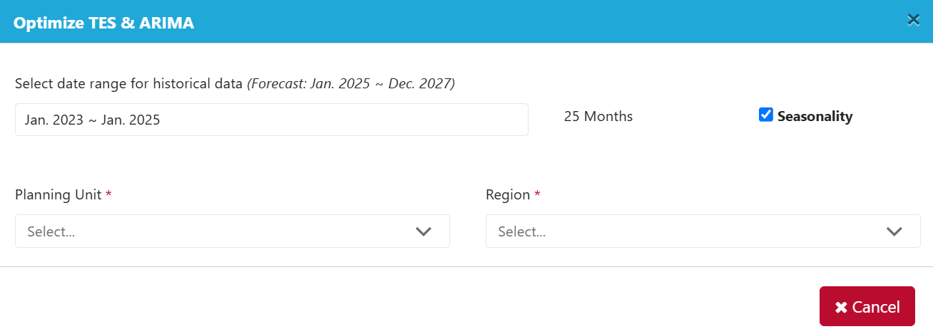 Figure 166: Optimizing TES & ARIMA Pop-up
