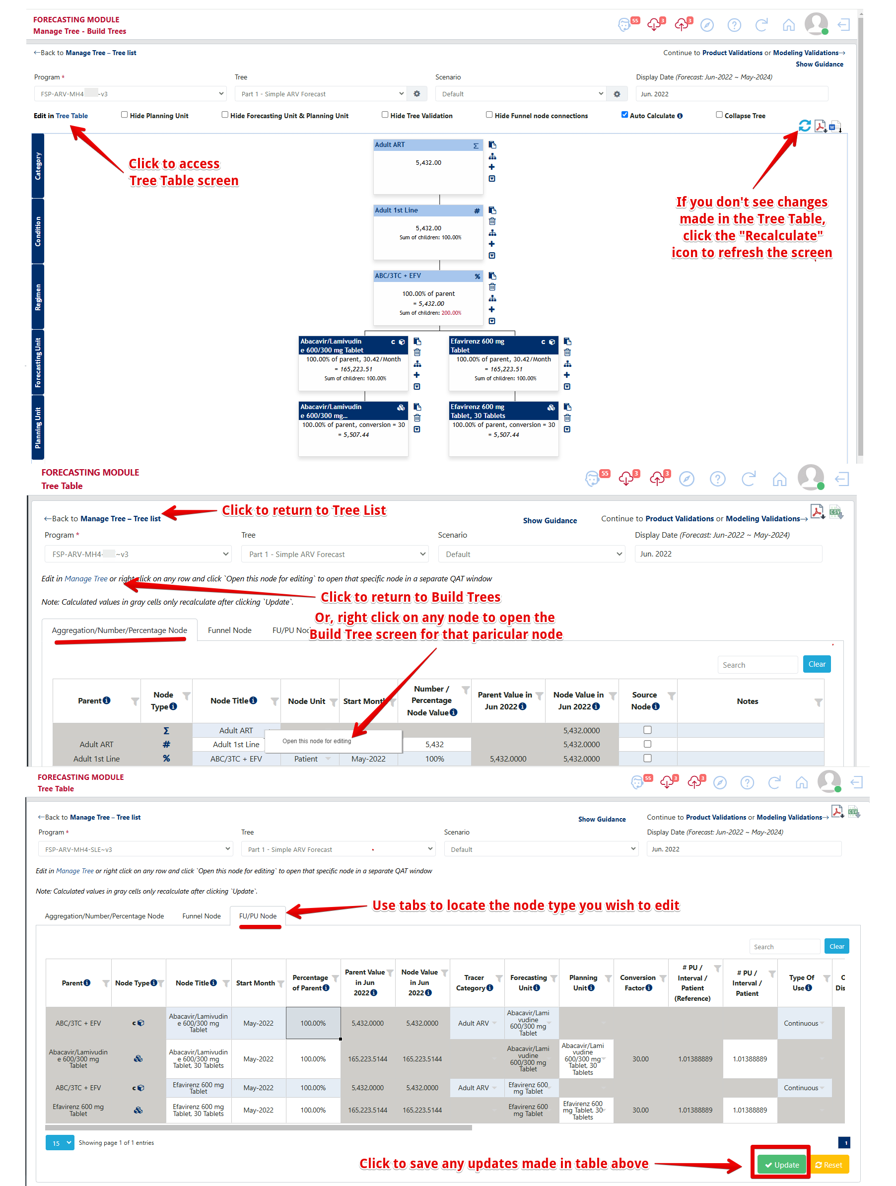 Figure 172: Accessing and Using Tree Table Screen